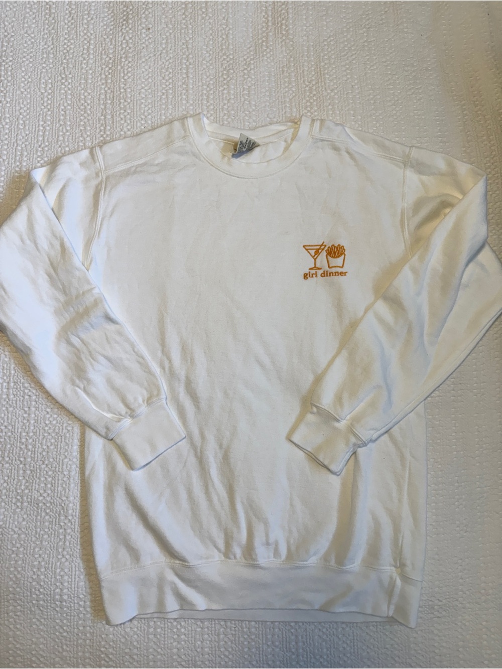 Comfort Colors White Crewneck with Small Orange Graphic